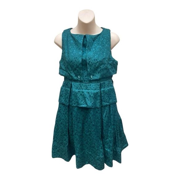 Tulle Anthropologie Green Polka Dot Embossed Layered Dress Size M Flared - Picture 1 of 8